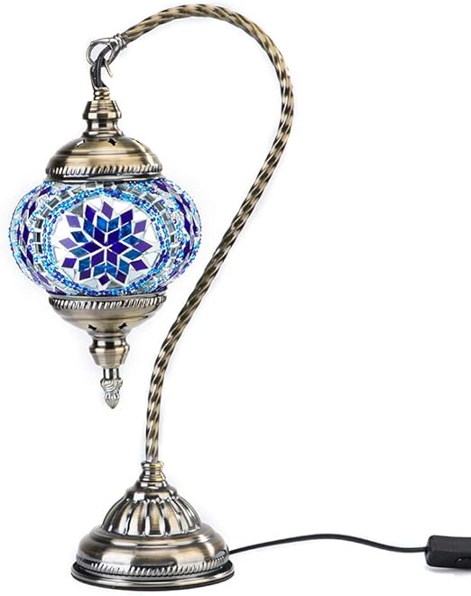 Kindgoo Orientalische Marokkanische Lampe Vintage Mosaik Nachttischlampe Fur Schlafzimmer Elengant Swan Neck Bronze Base Blue Amazon De Beleuchtung