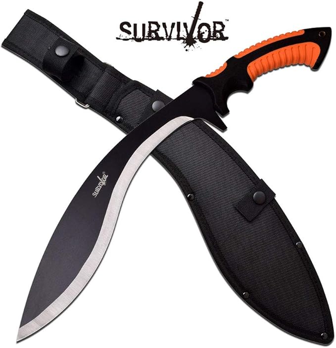 Survivor Kukri Machete 20" Overall Curved Black Blade