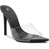 Shion ShaaYii Women Clear Pointed Toe Sandals Stiletto Heels Transparent Strap High Heels Slip on Mules for Women