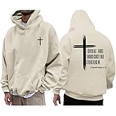 Tuislay Mens I Can Do All Things Through Christ Hoodies Christian Jesus Hoodie Religious Cross Sweatshirt Faith Pullover Tops