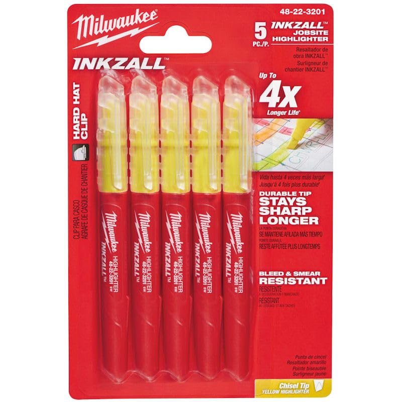 Milwaukee 045242482573 INKZALL Fluorescent Marker Yellow Set of 5