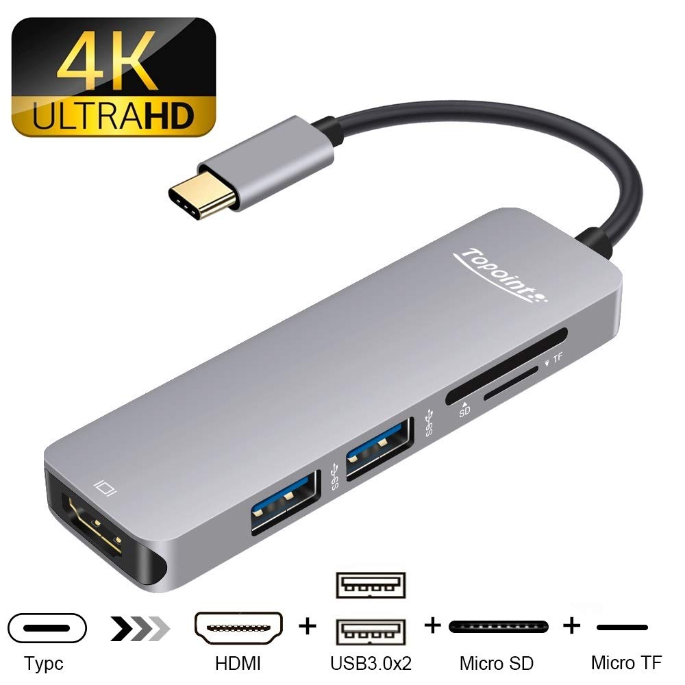WU-MINGLU USB C Hub,5 in 1 Thunderbolt 3 auf HDMI 4k Adapter mit 2 USB 3.0 SD/TF Kartenleser,Typ C Konverter für MacBook/MacBook Pro 2018/2017/2016/2015,Samsung S8/S9,Dell XPS,Acer