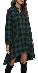 olrain Womens Plaids V Neck Long Sleeve Irregular