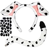 eboozone Dalmatian Dog Ears Headband, Halloween Headband Dalmatian Dog Ears Adult with Tail Felt Sticker Halloween Costume Accessories Party Supplies