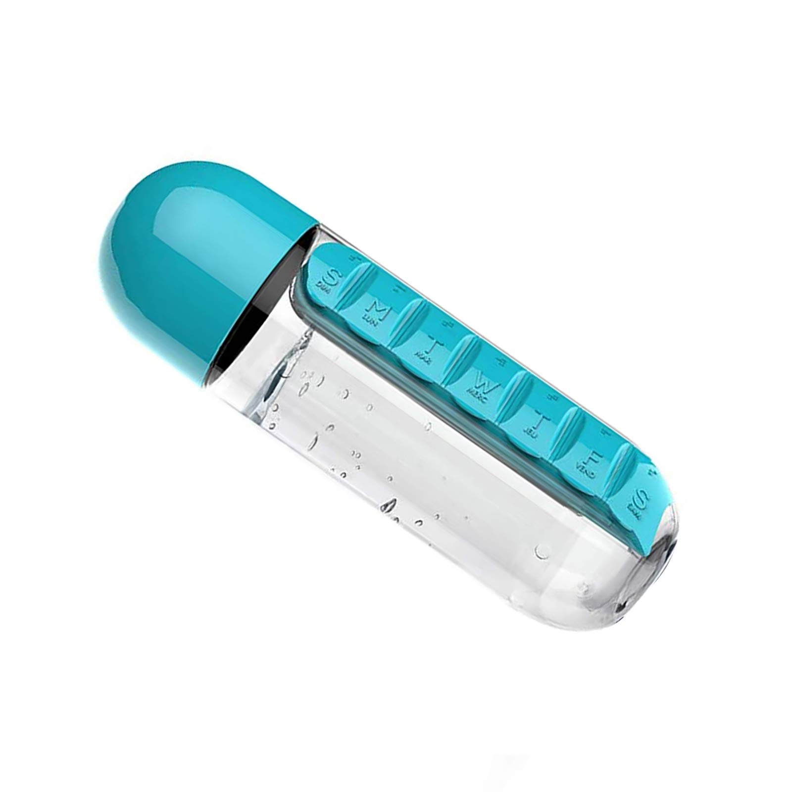 2 in 1 Pill Box Organizer Water Bottle Elderly Special Household Storage Organizer Blue