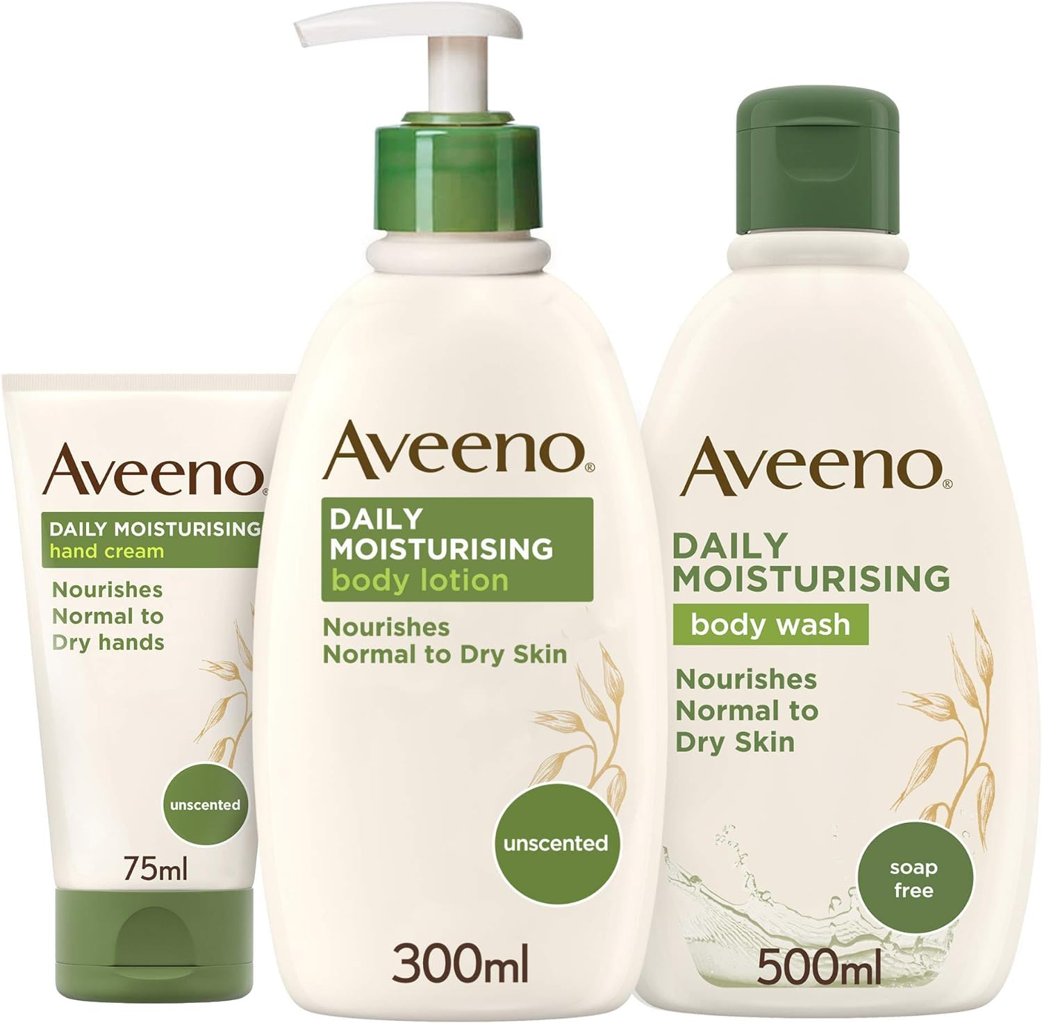 Aveeno Daily Moisturising Steps Skin Care Regime Set Body Wash Body Lotion And Hand Cream Nourishes Sensitive And Dry Skin, 3 Count