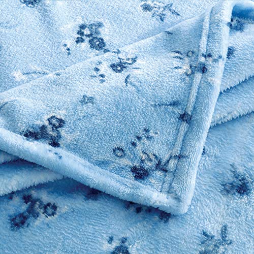 Flannel Throw Blanket for Sofa Couch Bed Blue Flower Blanket Soft Lightweight Cozy Plush Floral Throw for Kids Girls Adults All Season Bedspreads Coverlet Blanket Throw(Blue Flower, Twin)