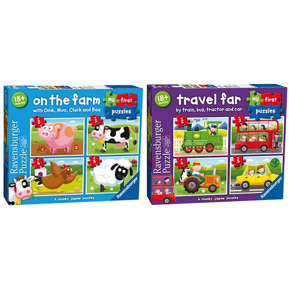 Ravensburger On The Farm, My First Jigsaw Puzzles Toddler Toy for Kids 18 Months and Up & Travel Far, My First Jigsaw Puzzles (2, 3, 4 & 5 Piece) Toddler Toy for Kids 18 Months and Up