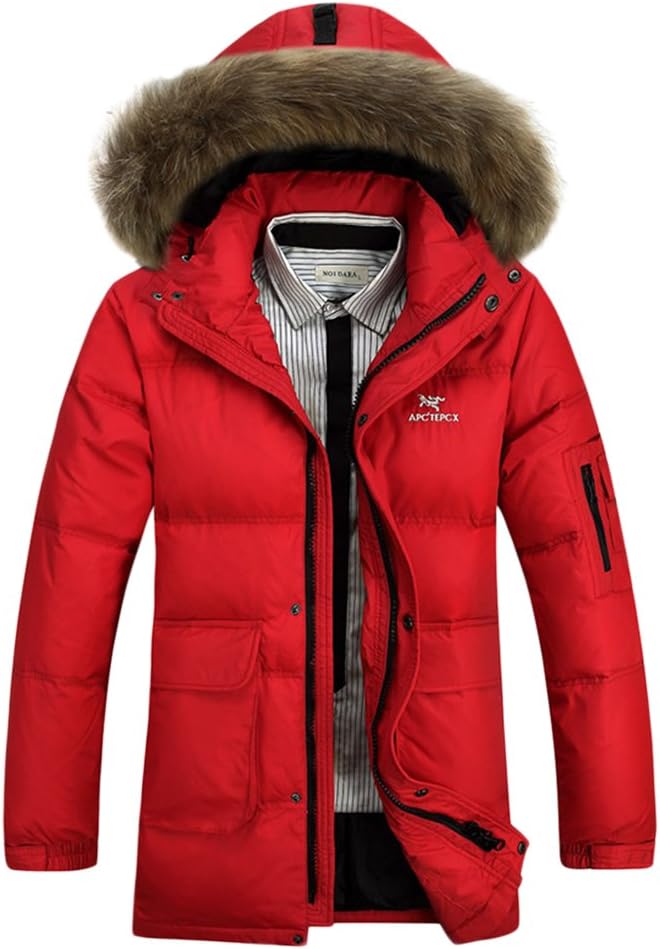 Tidecloth Men's Trendy Leisure Fit New Style Stand Collar Puffer Warm Down Coat Red