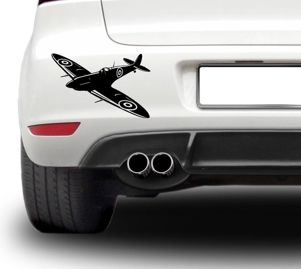 Spitfire Fighter Plane Silhouette Vinyl Decal (Length 8 inches)