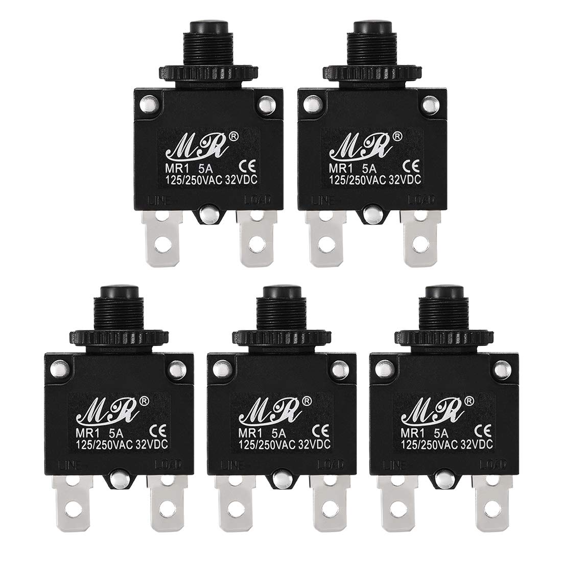 Sourcingmap 5Pcs Thermal Overload Protector AC 125/250V 5A Push Button Reset Circuit Breaker