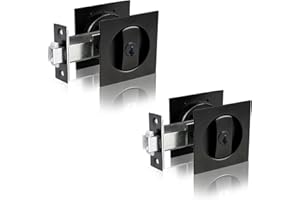 Dontay Pocket Door Lock with Key, Contemporary Entrance Sliding Barn Door Lock Latch, Recessed 2 Sided, 2 3/8" Backset, Flush Handles Hardware (Excluding Edge Pull, Matte Black, Square - 2 Pack)