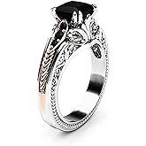 925 Sterling Silver Shiny Full Diamond Black Gemstone Ring Cubic Zirconia Rings CZ Diamond Ring Eternity Engagement Wedding Band Ring for Women (Silver, US Code 6)
