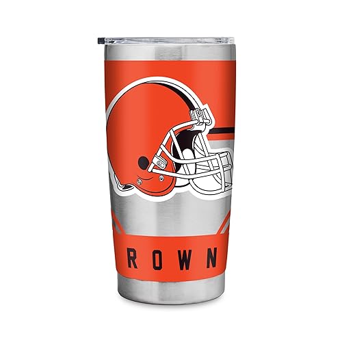 Rico Industries NFL Football Cleveland Browns 20oz Stainless Steel Tumbler with Lid - Great For Coffee, Tea, Water or Cocktails