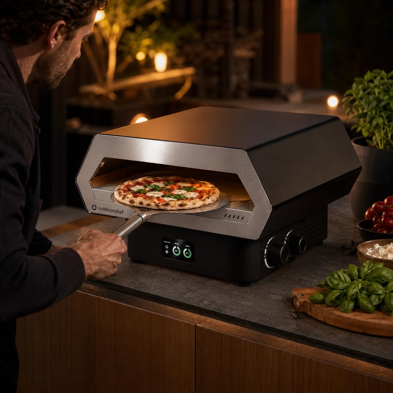 Outdoorchef PRISMO 420 G Gas-Pizzaofen – bis 450 °C, automatisch rotierender Pizzastein Ø 42 cm, Booster-Brenner, getrennte Temperaturregelung und digitales Touch-Display 5