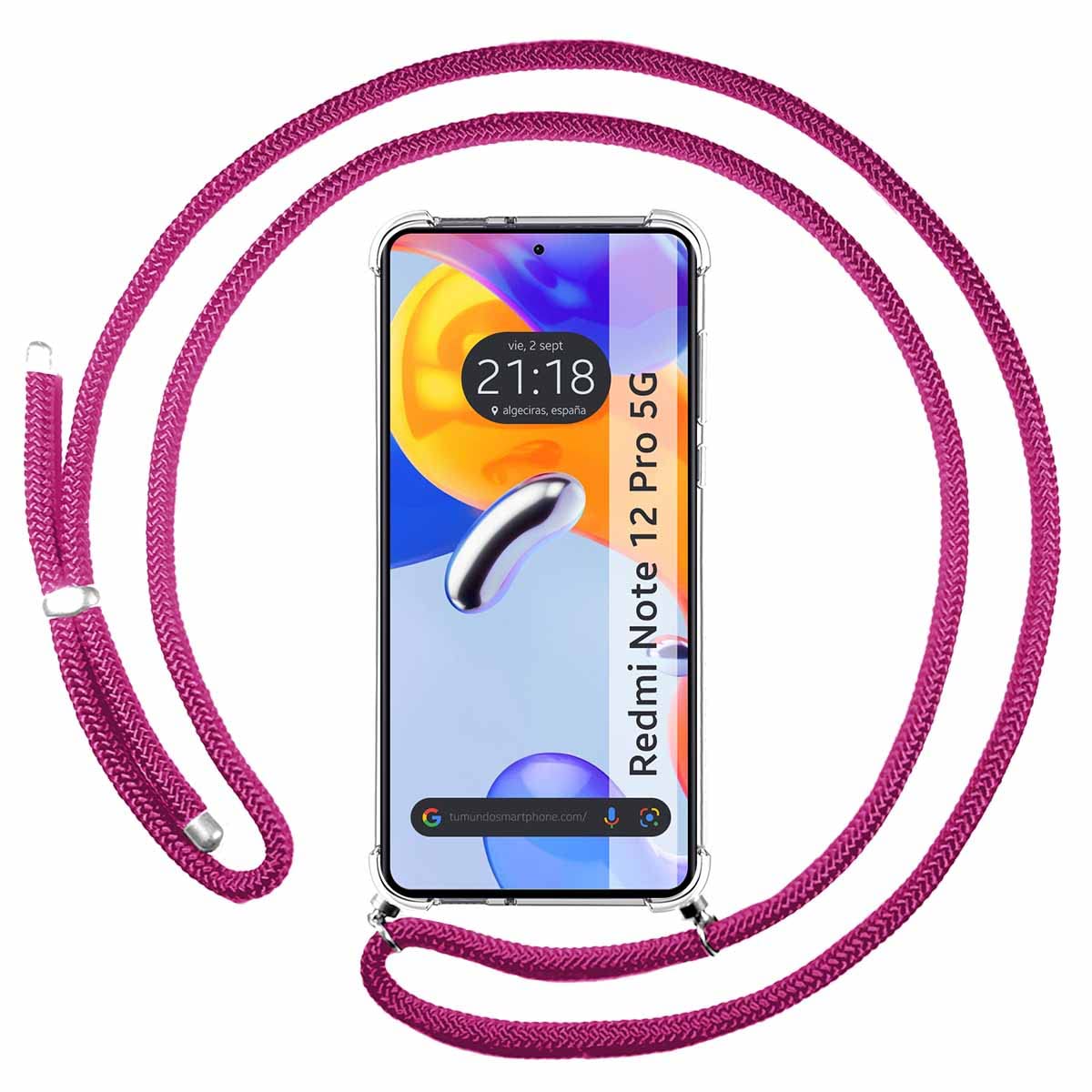 Tumundosmartphone Transparent Pendant Case for Xiaomi Redmi Note 12 Pro 5G with Cordon Pink