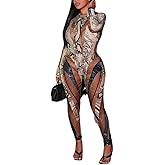 LXUAMR Two Piece Outfits for Women Sexy Snake Print Long Sleeve Bodysuit High Waist Bodycon Pants Sets Going Out Outfits
