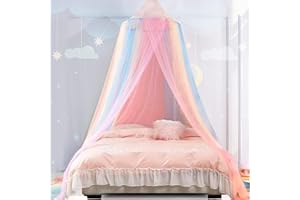 Rainbow Mosquito Net Bed Canopy for Girls, Multi-Colored Canopy Bed Curtains Full Queen Size from Ceiling, Dome Mosquito Nett