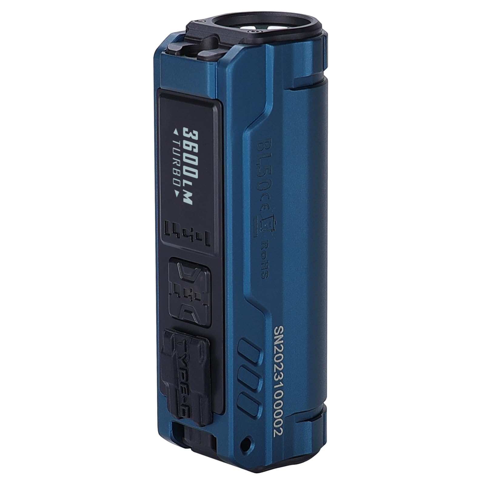 IMALENT BL50 Type-C Rechargeable EDC Torch with 365nm UV LED, uses CREE XHP50.3 HI LED with 3600lumens Bright Light, OLED Display for Outdoor and Police (BL50-Royal Blue)