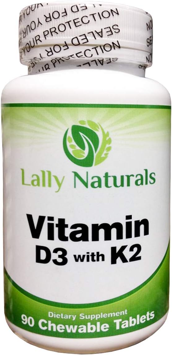 Pure Vitamin D3 with K2 - (MK 7) Dietary Supplement - Non-GMO - Cholecalciferol Vitamin D3 2000iu Vegetarian Complex - K2 Vitamin Supplement - Strong Bones & Healthy Heart - 90 Chewable Tablets