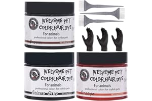 WELYEME Dog Hair Color Set - Permanent Pet Dye Kit with 3 Brushes & Gloves, Non-Toxic Safe Colors (Black, Orange, Brown)