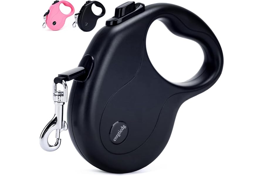 enrgticdg 16Ft Retractable Dog Leash,Light Weight Leash for Small to Medium Dogs/Cats Up to 50lbs,Stainless Steel Spring Strong Nylon Tape, Tangle Free, One-Handed Brake. (Charcoal Black)