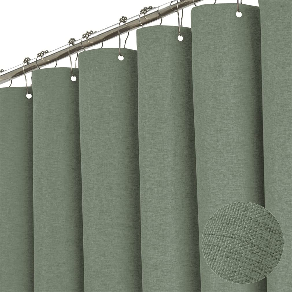 Premium Shower Curtain Linen Fabric Textile 240 x 200 cm Waterproof Anti-Mould for Bathroom Green 180 x 200 cm