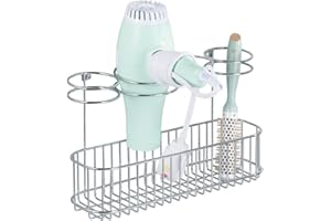 mDesign Metal Wire Cabinet/Wall Mount Hair Care & Styling Tool Organizer - Bathroom Storage Basket for Hair Dryer, Flat Iron, Curling Wand, Hair Straightener, Brushes - Holds Hot Tools - Chrome