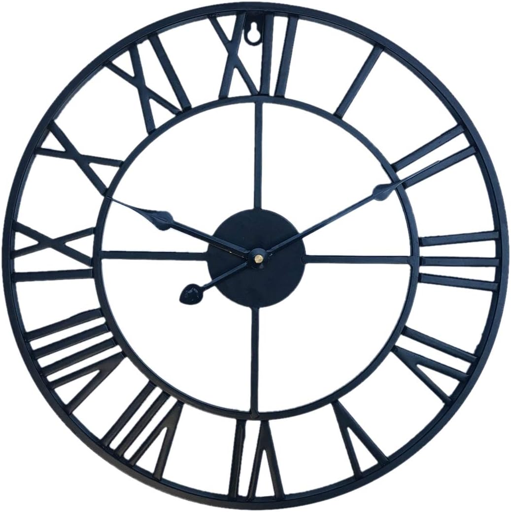 RuiyiF Vintage Wall Clock Non Ticking 16 Inch Silent Industrial Wall Clock Oversized Iron Clocks Large Decorative for Kitchen Living Room Bathroom (Black)