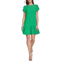 green emerald velvet dress DKNY Women's V-Neck Ruffle Sleeve Dress,Apple Green,4 at Amazon Women's  Clothing store