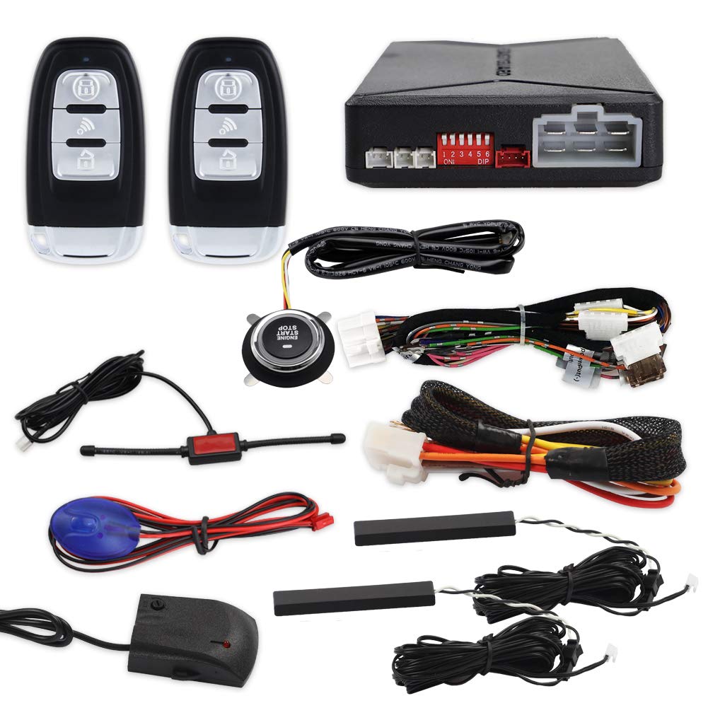 EASYGUARD EC010 PKE car Alarm with Push Start Button, Remote Engine Start & Shock Alarm Warning Proximity Lock Unlock DC12V