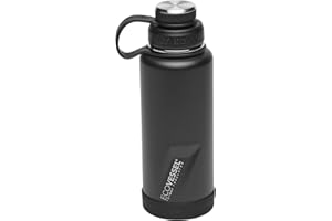 EcoVessel Stainless Steel Water Bottle with Insulated Dual Lid, Insulated Water Bottle with Strainer and Silicone Bottle Bumper, Coffee Mug – 32oz (Black Shadow)