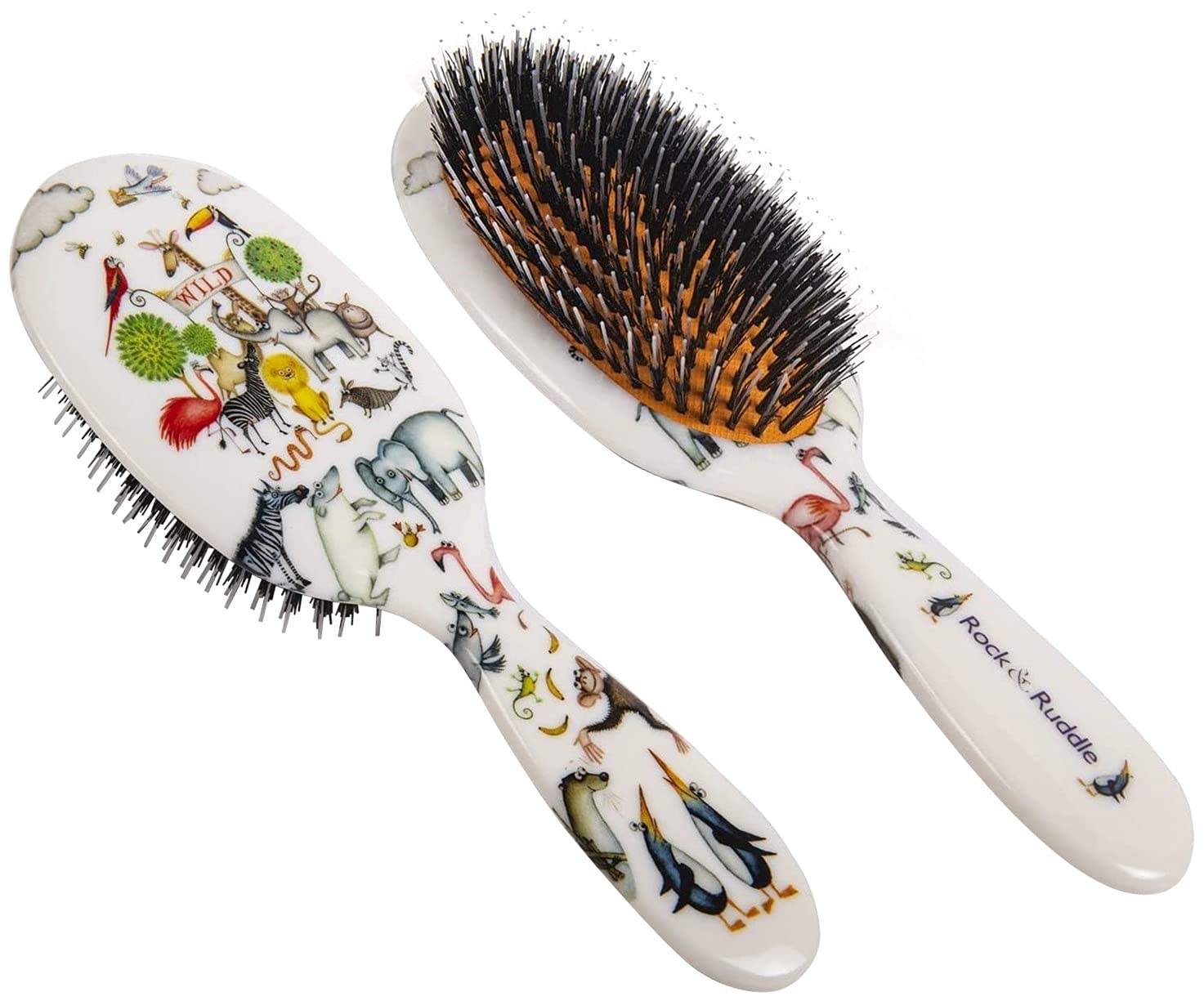 Rock & Ruddle Natural Mixed Boar Bristle Hair Brush for Women and Kids (Large 21 cm) - Perfect for Wet or Dry Hair, Detangling Smoothing Blowdrying - Designed & Made in UK - Wild Design — image 1