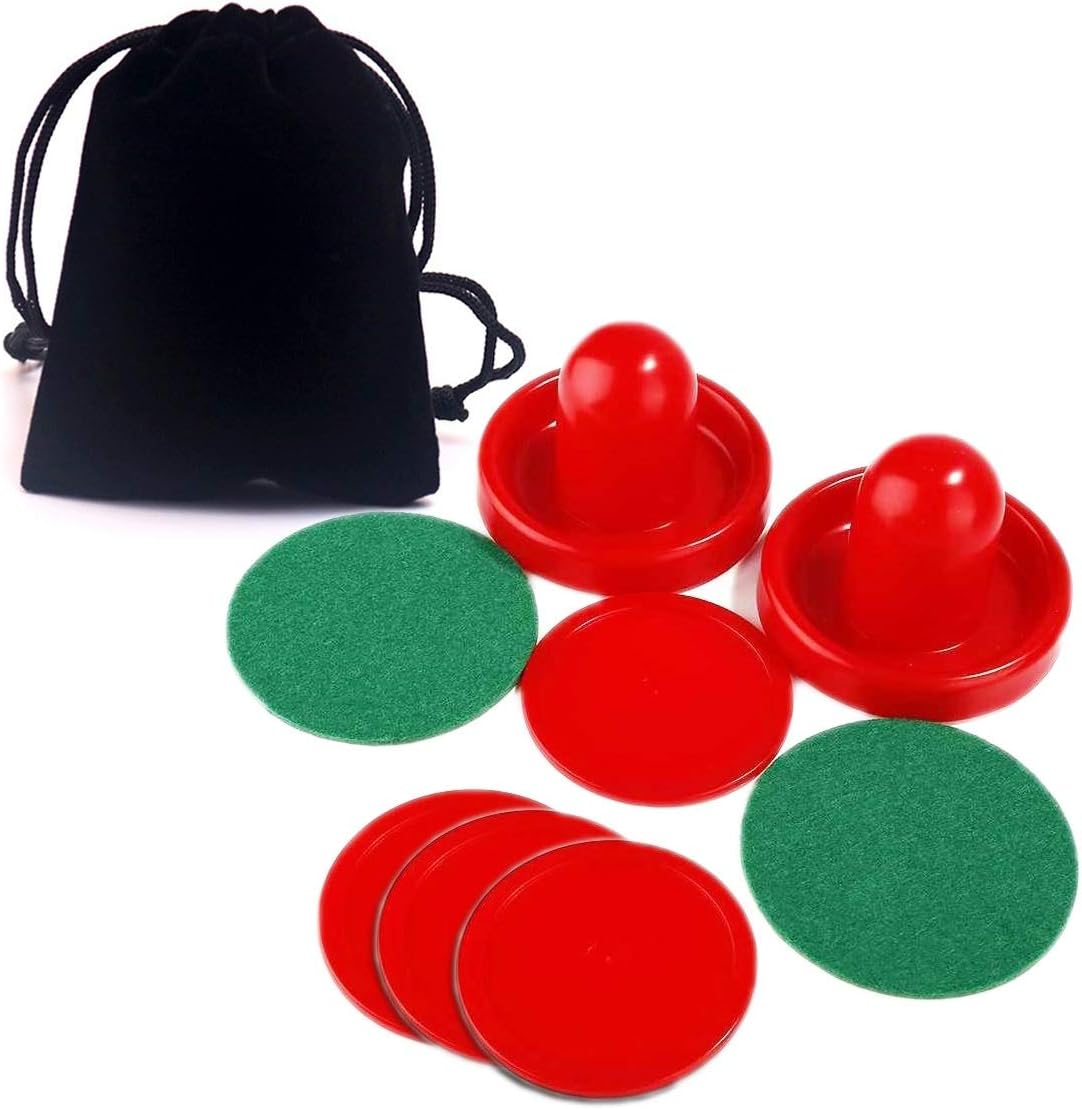 Techson 2Pcs 96mm Air Hockey Pusher Puck Set with Carrying Bag, Hockey Handles Ball Mallet Goalies for Game Table (2 Paddles, 2 Lint Strikers, 4 Pucks)