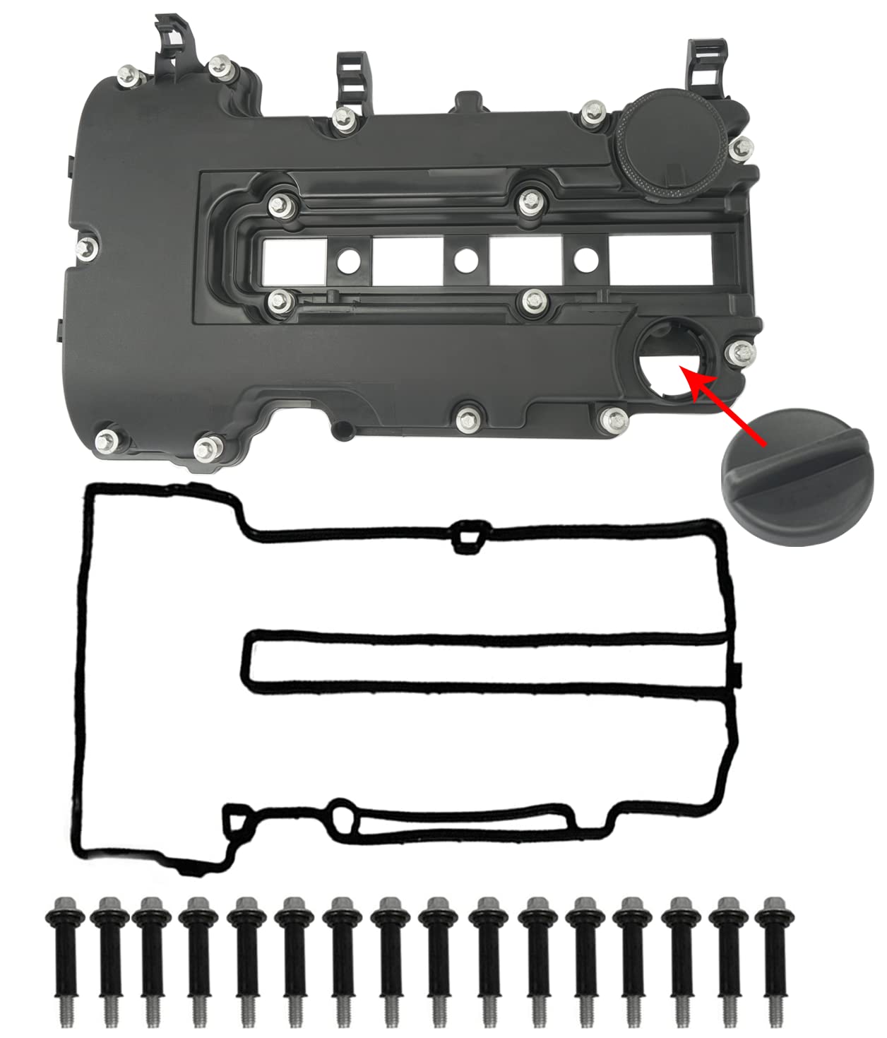 Photo 1 of Engine Valve Cover with Gaskets, Bolts & Oil Filler Cap Compatible with 2011-2020 Chevy Cruze Sonic Trax Volt | Cadillac ELR | Buick Encore 1.4L Turbo Replace# 55573746 25198498 264-968 25198874