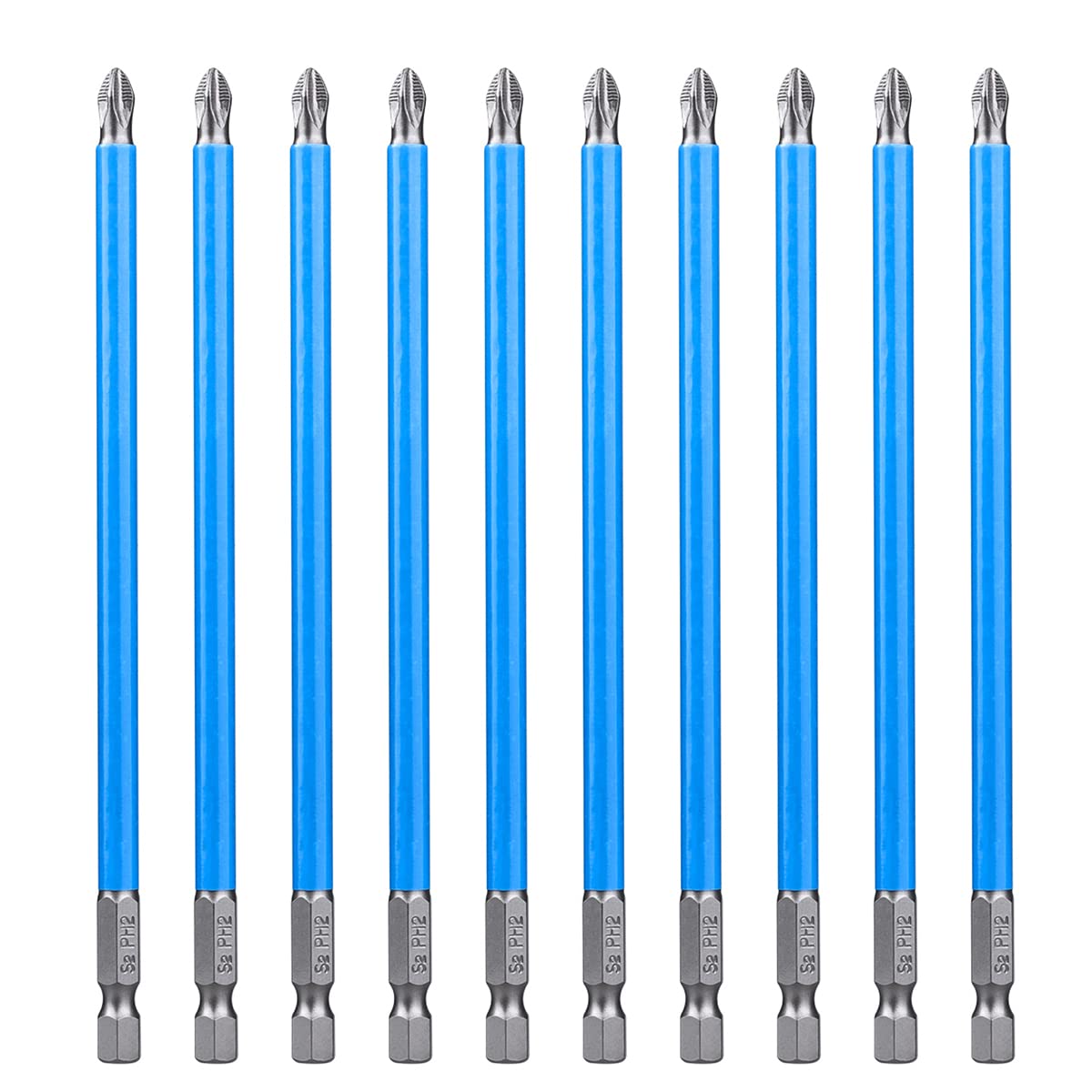 Gasea 10pcs 150mm 1/4 inch Hex Shank Long Phillips Driver Drill Bit Magnetic Cross Head Long Screwdriver Bits - PH2