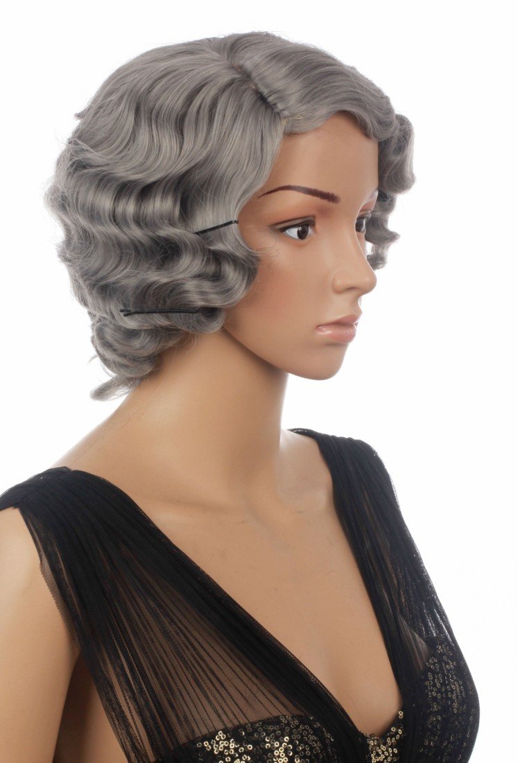 Prettyland C249 - Short Hair Wig Chin Length with Water Retro Wave Grey with Hair Clips Side Vertex โ image 1