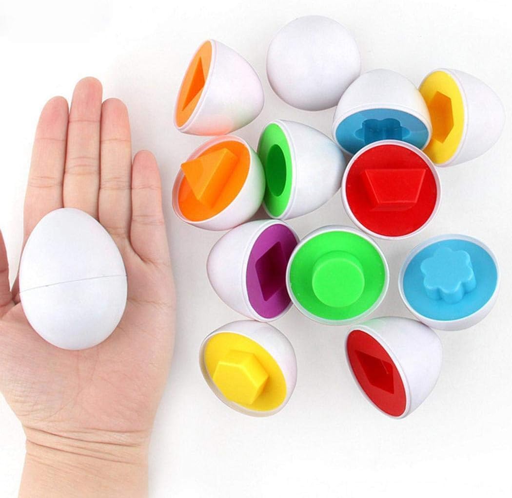 DREZZED 6Pcs Kids Infant Toddler Simulation Eggs Color Shape Matching Egg Set Educational Development Puzzle Toy for Kids Boys Girls Figures & Playsets