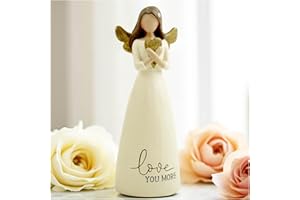 Love You More Angel Figurine – Inspirational Resin Angel Holding Gold Heart – Sentimental Gift for Women, Romantic Tabletop D