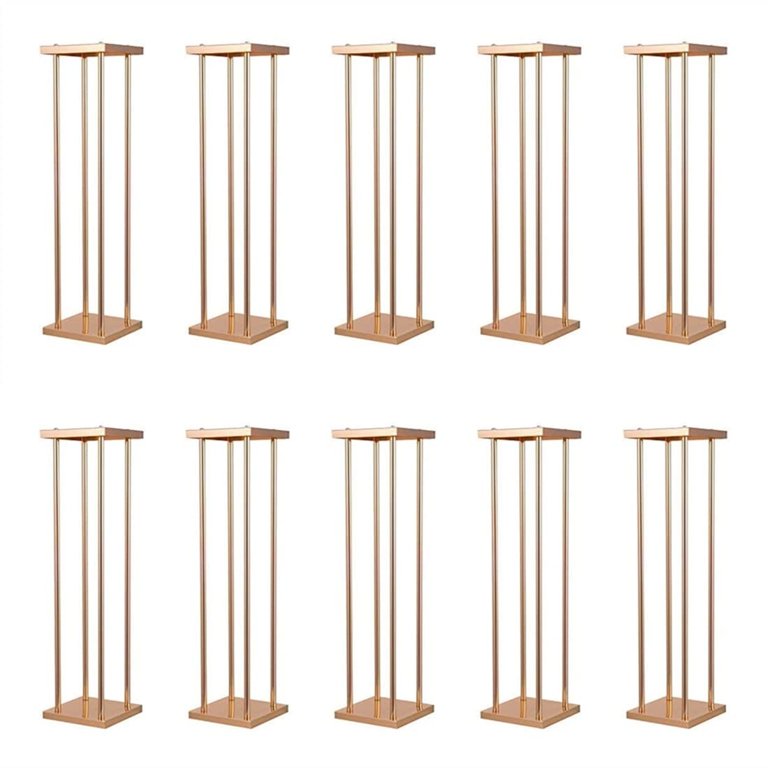 Photo 1 of 10 Pcs Wedding Flower Stand Metal Vase Stand with Plates Gold Floor Metal Column Gold Rectangular 7.87" x 7.8 7"x 31.5" Flower Display Stands Table Flower Stands for Wedding Party Events Table Decor (31.5 inch Tall)