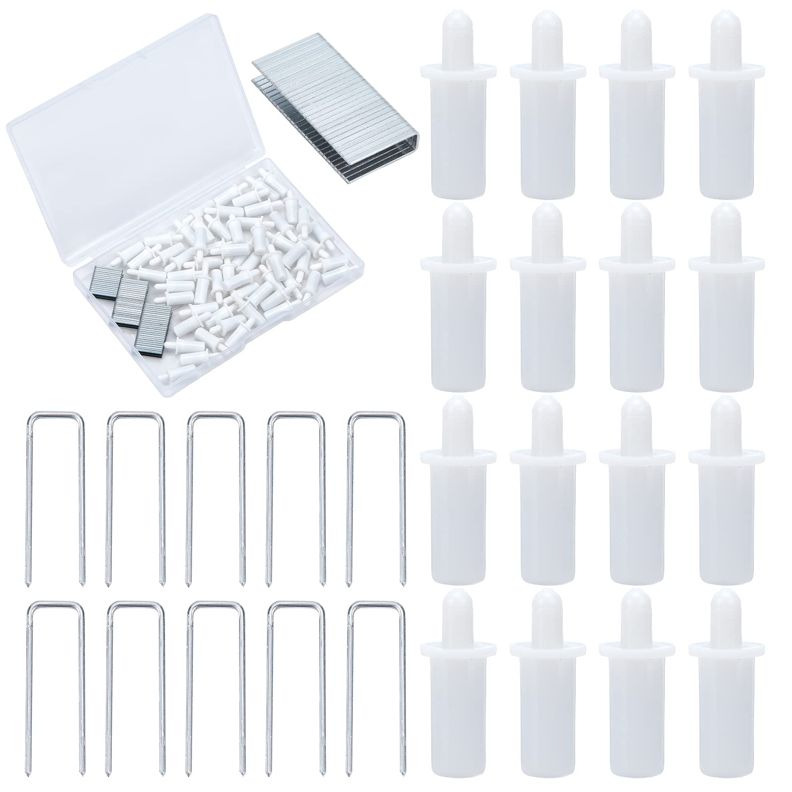 GORGECRAFT 1 Box 120Pcs Shutter Repair Tool Set Including 60Pcs White Spring Loaded Shutter Pins and 60Pcs Tilt Rod Louvers Staples Home Windows Blind Repair Replacement Tools Supplies