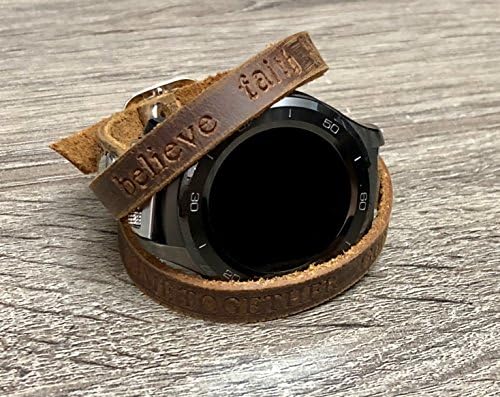 Brown Leather Bracelet For Huawei Watch 2 Classic Handmade Multi Wrap Adjustable Size Strap Huawei Watch Band Embossed Inspirational Words Huawei Smartwatch Wristband