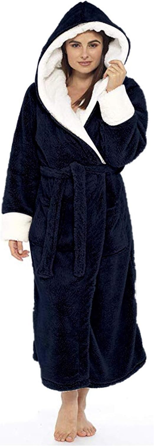 Women's Hooded Bathrobe Autumn and Winter Warm and Thicken with Belt