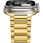 Anlinser Metal Bands Compatible with Apple Watch Band 49mm 46mm 45mm 44mm 42mm for Women Men, Stainless Steel Business Strap for iWatch Ultra 3/2/1 SE Series 11 10 9 8 7 6-1 (Gold)