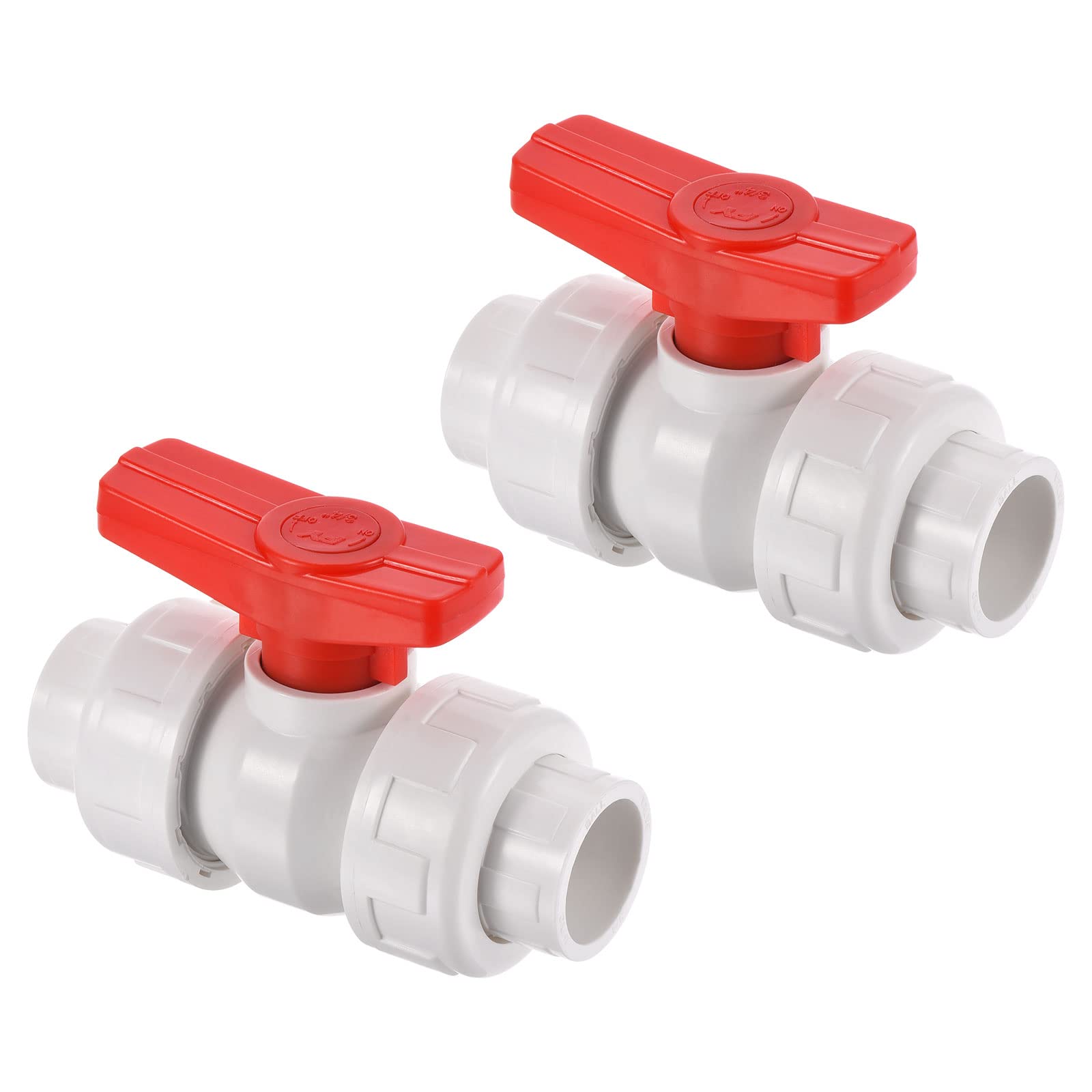 PATIKIL 25mm ID Double Union Ball Valve, 2 Pack PVC Socket Type Shut-off Valve Switch for Water Flow Control, White