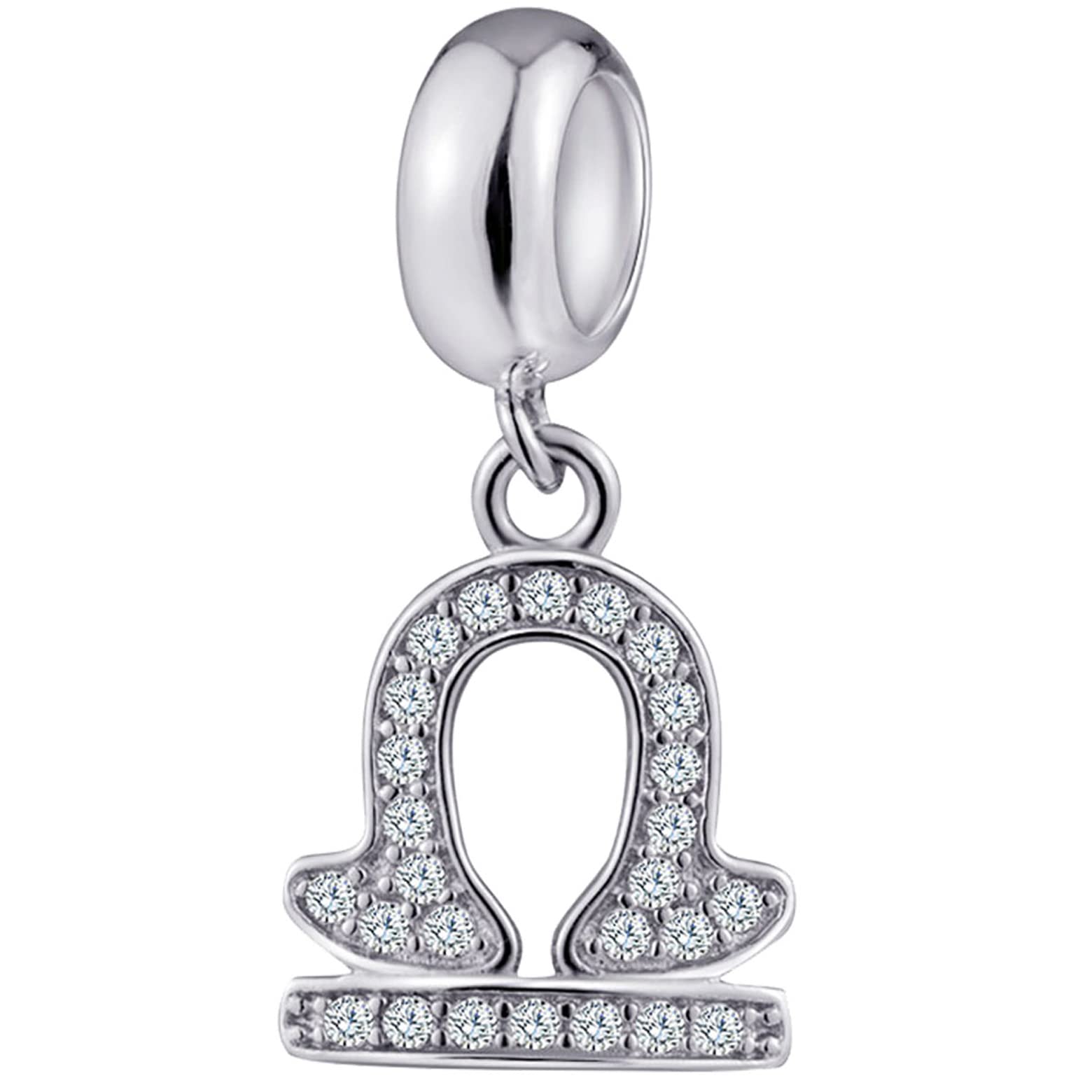 Libra Zodiac Star Sign Charms fit Pandora Women Bracelet - 925 Sterling Silver Necklace Pendant, 12 Constellation CZ Beads, Gifts for Mother/September/October Birthday/Daughter