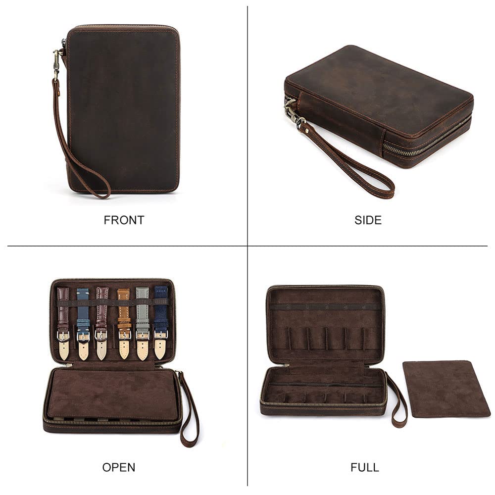 Contacts Watch Band Case Leather Travel 12 Slot Watches Bands Box for Men Watches Strap Holder Storage Organizer Compatible with Most Watch Bands
