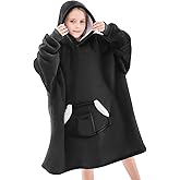 NORD ECO Wearable Blanket Hoodie for Kids & Teens 6-13 Year Old, Oversized Sherpa Fleece Sweatshirt with Pocket, Soft Cozy Hooded Blankets Christmas Birthday Gift for Boys and Girls, Black