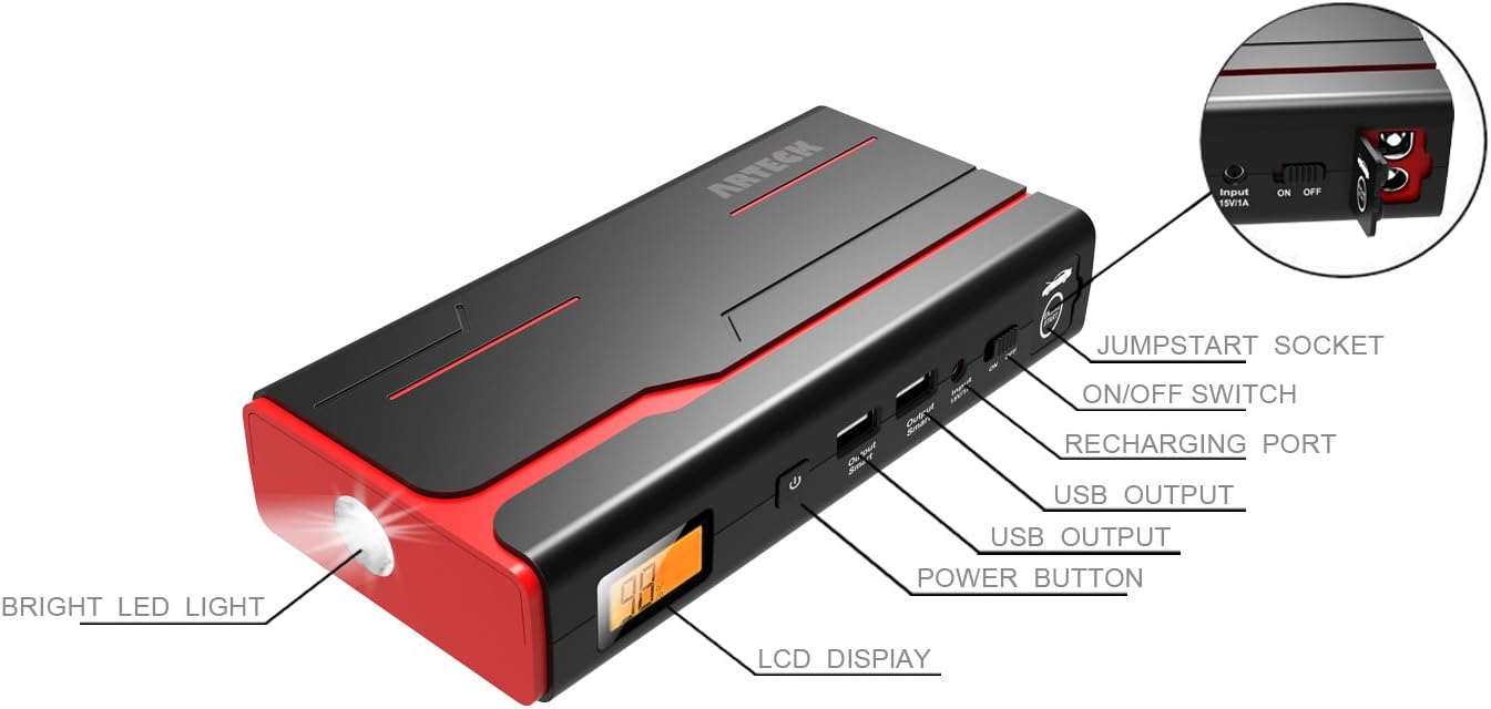 Super Saturday Arteck 900A Peak Car Jump Starter Up To 7 0L Gas Or 6 5L