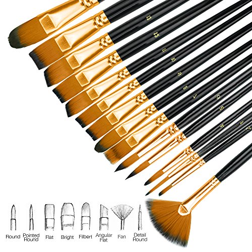 15 pcs Painting Brushes Set Art Paint Brush Kit with Case,Painting Knife,Watercolor Sponge and Palette for Painter Artist Painting,Wooden Handle Brush